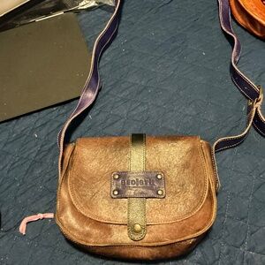 Bed Stu Leather custom made in the colors Purple and tan handbag.